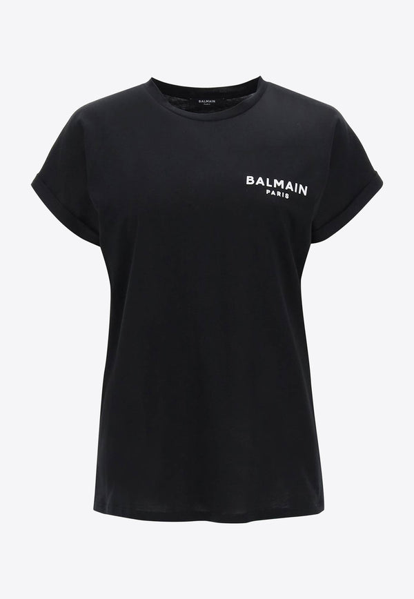 Balmain Flocked Logo Print T-shirt Black BF1EF010BB01 - TRAVELBLACK
