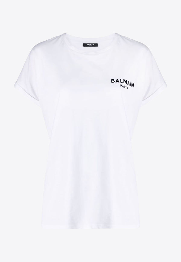 Balmain Flocked Logo Print T-shirt White BF1EF010BB01 - TRAVELWHITE