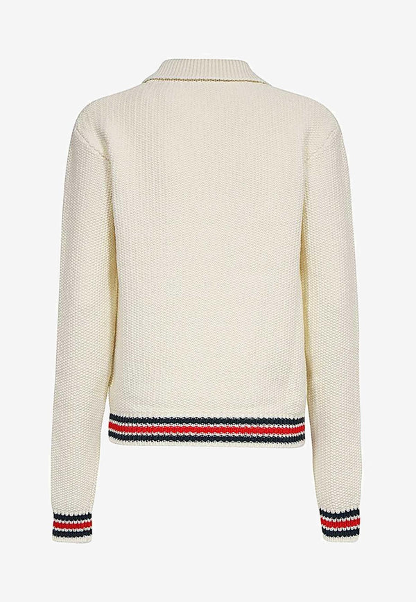 Balmain Long-Sleeved Knitted Polo Sweater White BF1GD010KE80 - TRAVELWHITE MULTI