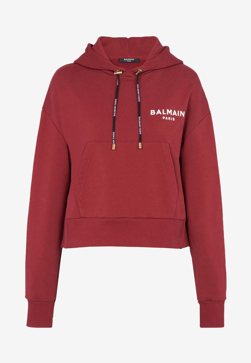 Balmain Flocked Logo Hooded Sweatshirt Red BF1JP000BB01 - TRAVELRED