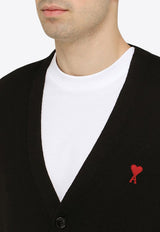 AMI PARIS Logo Embroidered Wool Cardigan Black BFHKC111KN0025/O_AMI-001