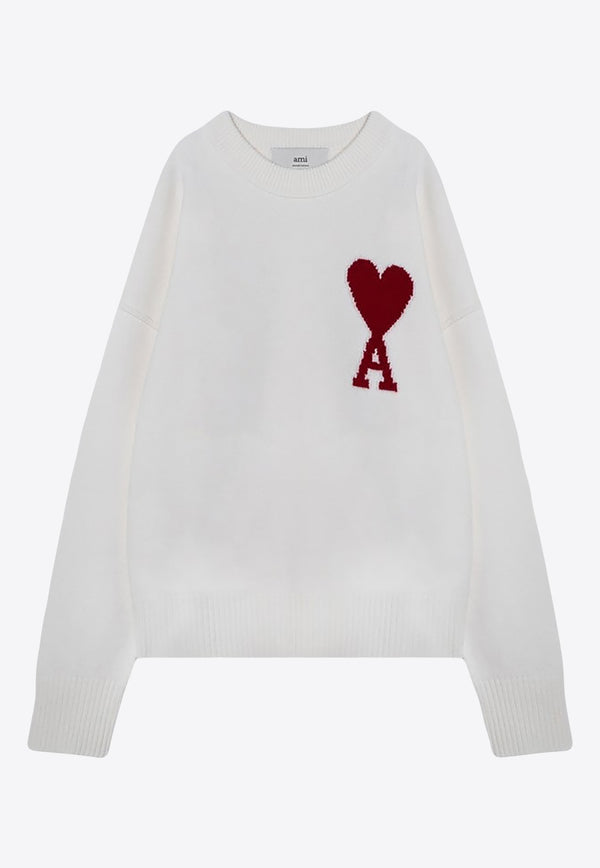 AMI PARIS Ami De Coeur Intarsia Knit Sweater White BFUKS006U018/P_AMI-154