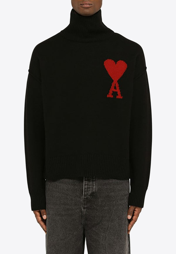 AMI PARIS Ami De Coeur Turtleneck Sweater Black BFUKS406-018/N_AMI-009