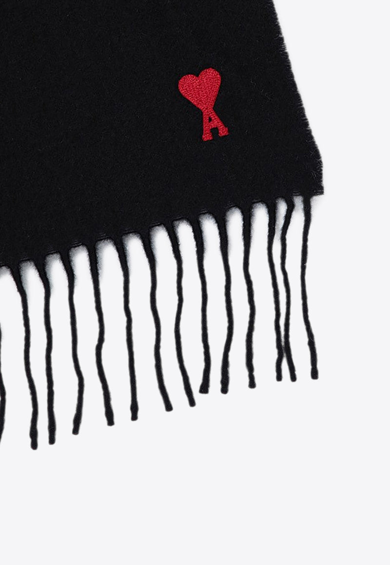 AMI PARIS Ami De Coeur Wool Scarf Black BFUSF405334/P_AMI-001