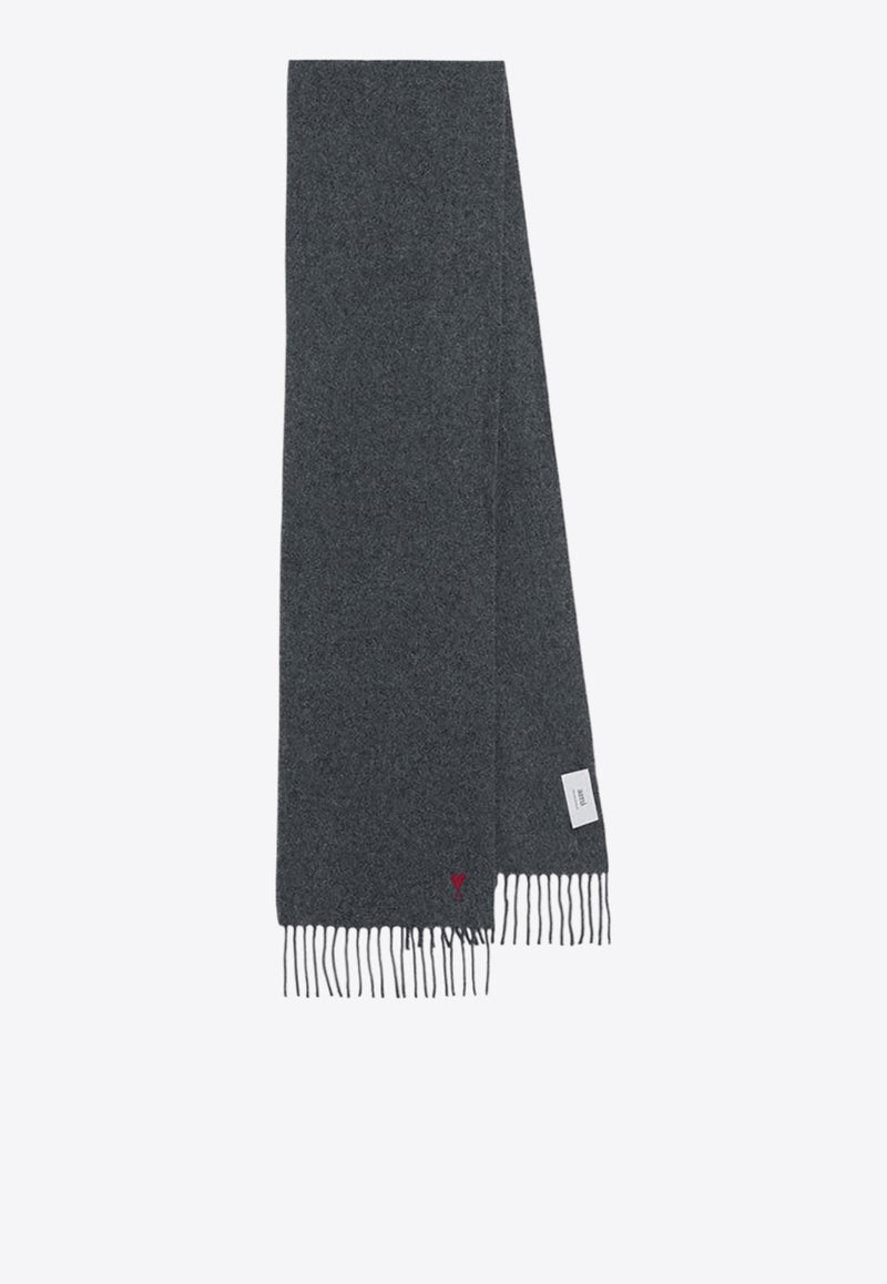 AMI PARIS Ami De Coeur Wool Scarf Gray BFUSF405334/R_AMI-061