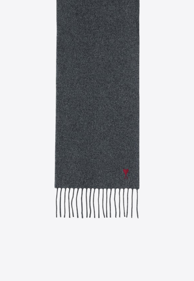 AMI PARIS Ami De Coeur Wool Scarf Gray BFUSF405334/R_AMI-061