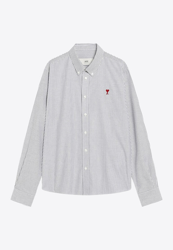 AMI PARIS Striped Ami De Coeur Shirt Gray BFUSH063UCO0087/R_AMI-039