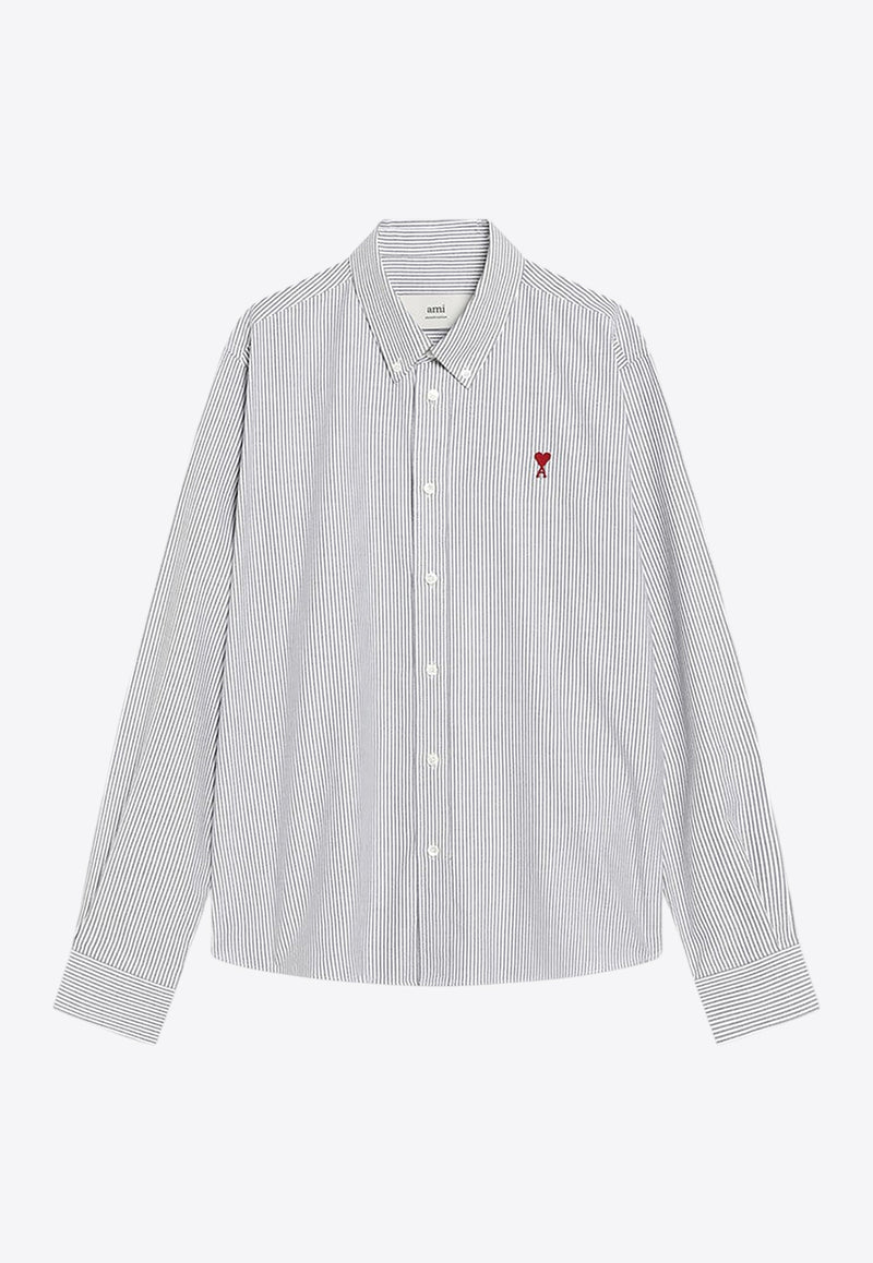 AMI PARIS Striped Ami De Coeur Shirt Gray BFUSH063UCO0087/R_AMI-039