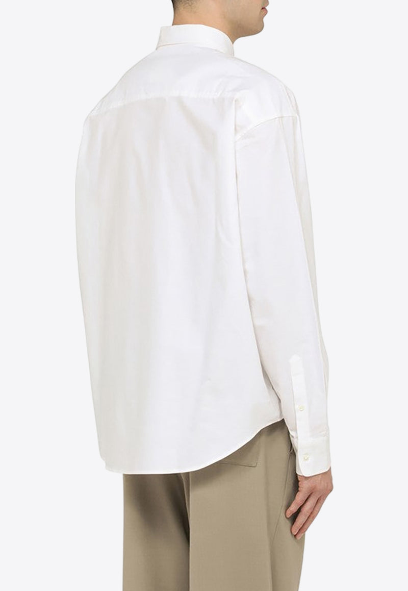 AMI PARIS Logo Embroidered Long-Sleeved Shirt White BFUSH130CO0031/O_AMI-168