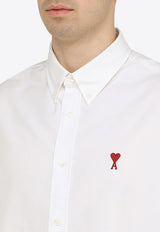AMI PARIS Logo Embroidered Long-Sleeved Shirt White BFUSH130CO0031/O_AMI-168