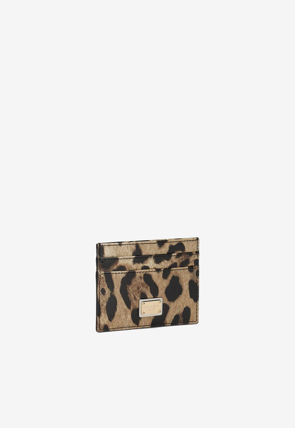 Dolce & Gabbana Logo Plate Leopard Print Cardholder Brown BI0330 AM568 HA93M