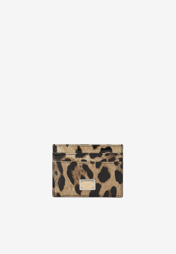 Dolce & Gabbana Logo Plate Leopard Print Cardholder Brown BI0330 AM568 HA93M