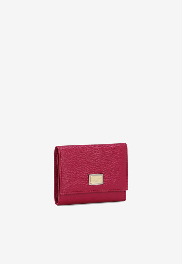Dolce & Gabbana Logo Plate French-Flap Wallet in Dauphine Leather Fuchsia BI0770 A1001 8I484