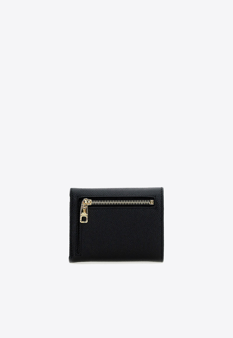 Dolce & Gabbana Logo Plate Leather Tri-Fold Wallet Black BI0770_A1001_80999