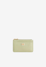 Dolce & Gabbana Logo Plaque Dauphine Calfskin Zip Cardholder Green BI1261 A1001 80527
