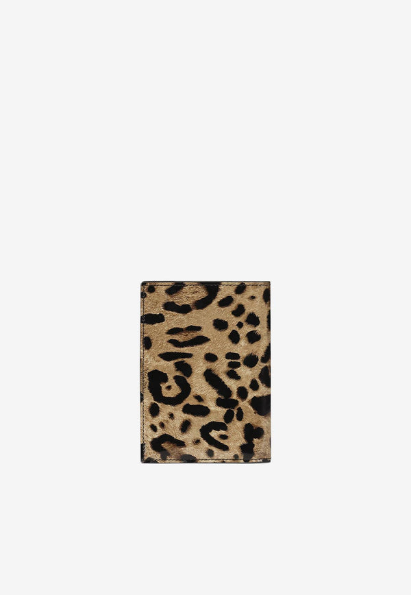 Dolce & Gabbana Leopard Print Passport Holder with Logo Plate Brown BI2215 AM568 HA93M