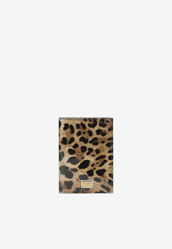 Dolce & Gabbana Leopard Print Passport Holder with Logo Plate Brown BI2215 AM568 HA93M