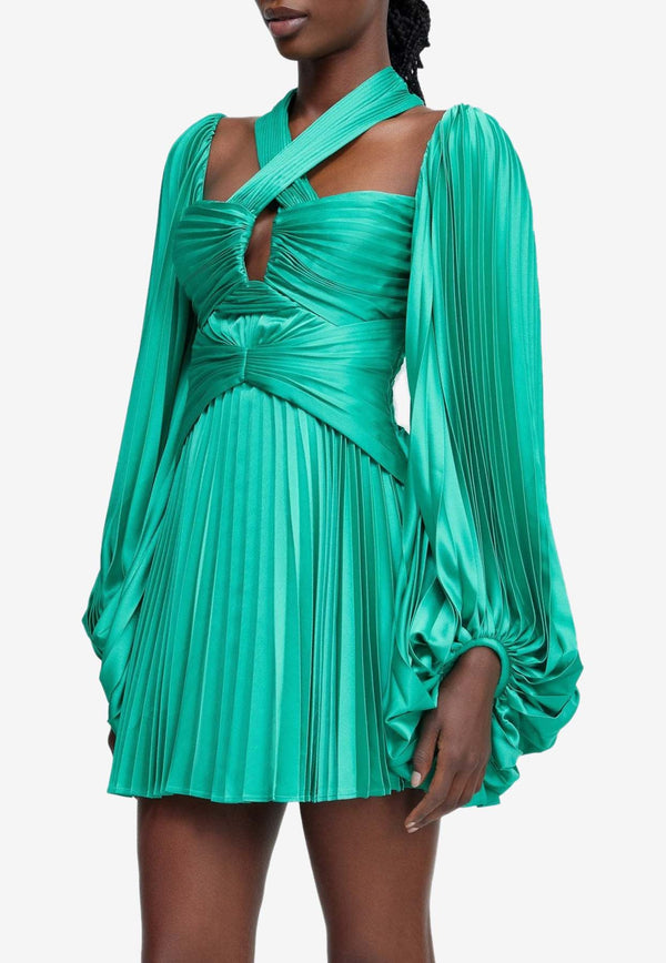 Acler Valaria Pleated Mini Dress Green