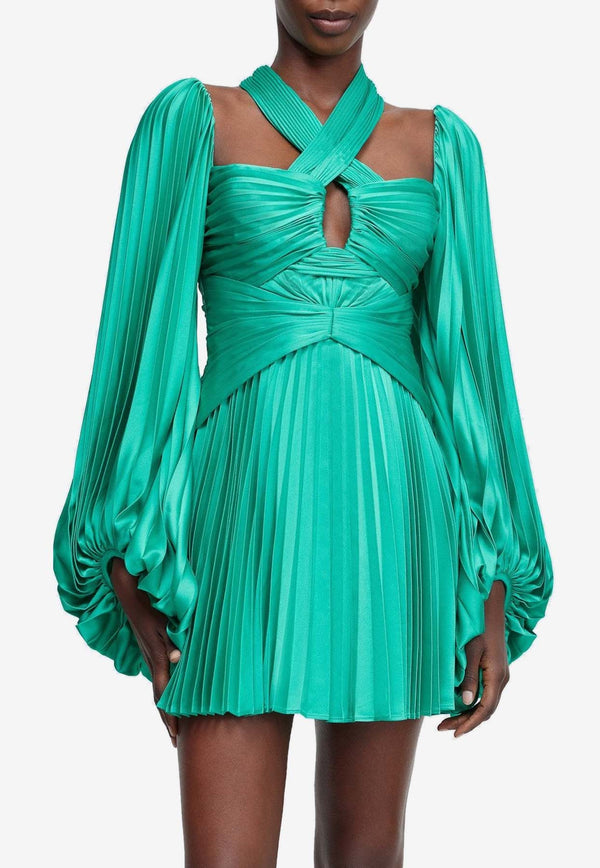 Acler Valaria Pleated Mini Dress Green