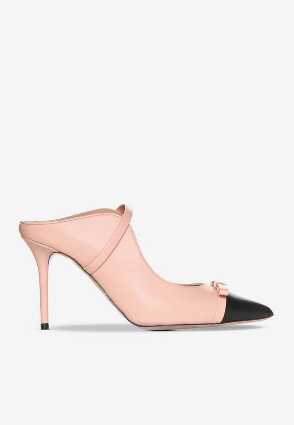 Malone Souliers Blanca 85 Pointed Leather Mules BLANCA 85-1 PEACH/BLACK