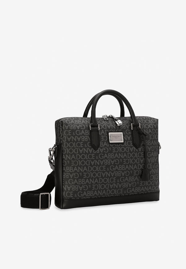 Dolce & Gabbana All-Over Jacquard Coated Fabric Briefcase Black BM1590 AJ705 8B969