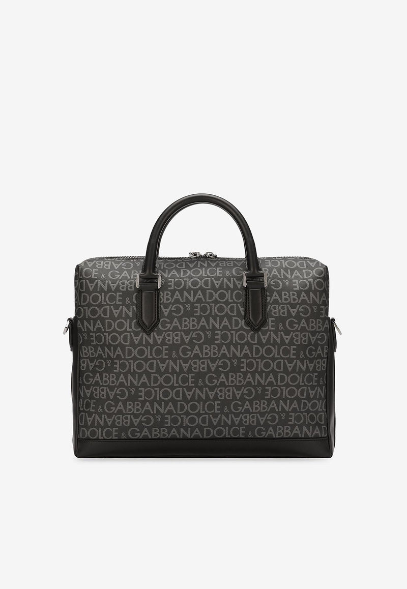 Dolce & Gabbana All-Over Jacquard Coated Fabric Briefcase Black BM1590 AJ705 8B969