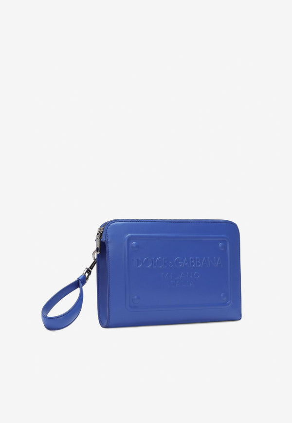 Dolce & Gabbana Logo-Embossed Leather Pouch Blue BM1751 AG218 80623