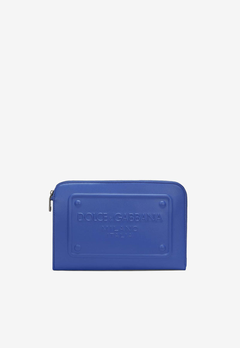 Dolce & Gabbana Logo-Embossed Leather Pouch Blue BM1751 AG218 80623
