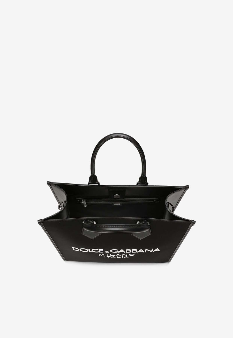 Dolce & Gabbana Large Rubberized Logo Top Handle Bag Black BM2271 AG182 8B956