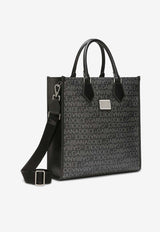 Dolce & Gabbana Medium Coated Logo Jacquard Tote Bag Black BM2273 AJ705 8B969