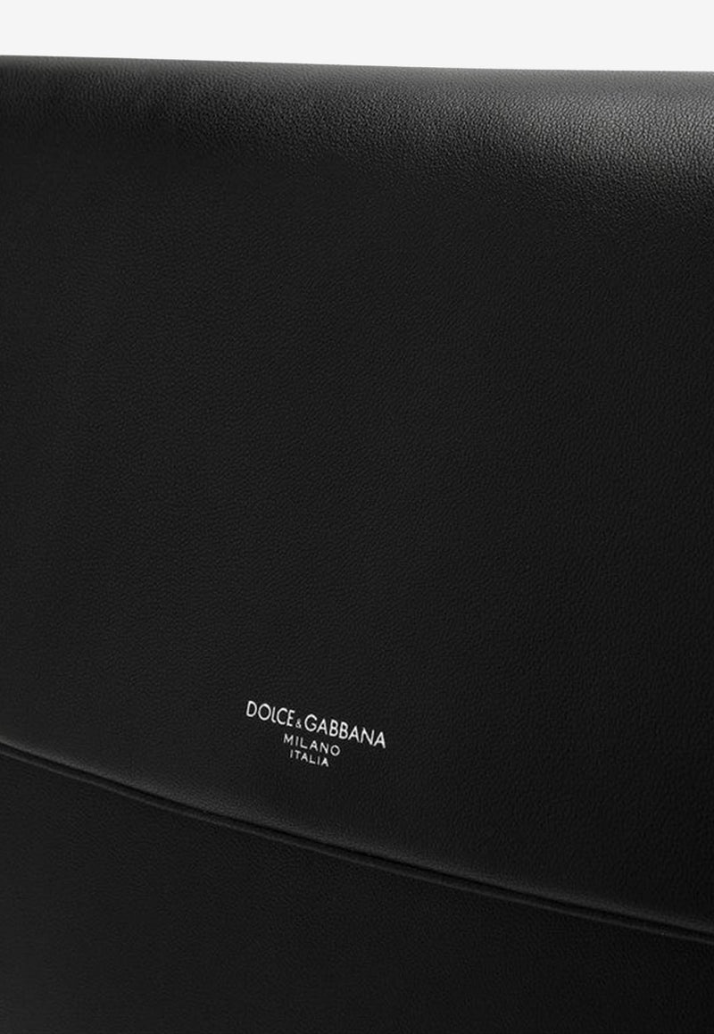 Dolce & Gabbana Logo Embellished Leather Messenger Bag Black BM3082AF984/P_DOLCE-80999