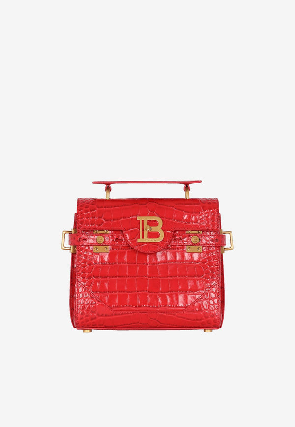 Balmain B-Buzz 23 Top Handle Bag in Croc-Embossed Leather Red BN1DB526LVCWRED