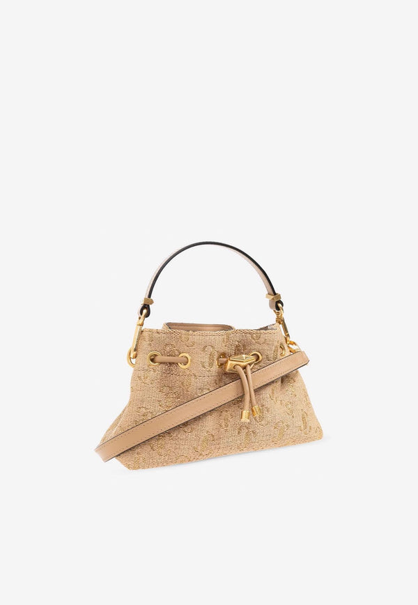 Jimmy Choo Small Bon Bon Logo-Embellished Shoulder Bag BON BON BCKTE/WSMIRQ NATURAL/CAPPUCCINO/GOLD