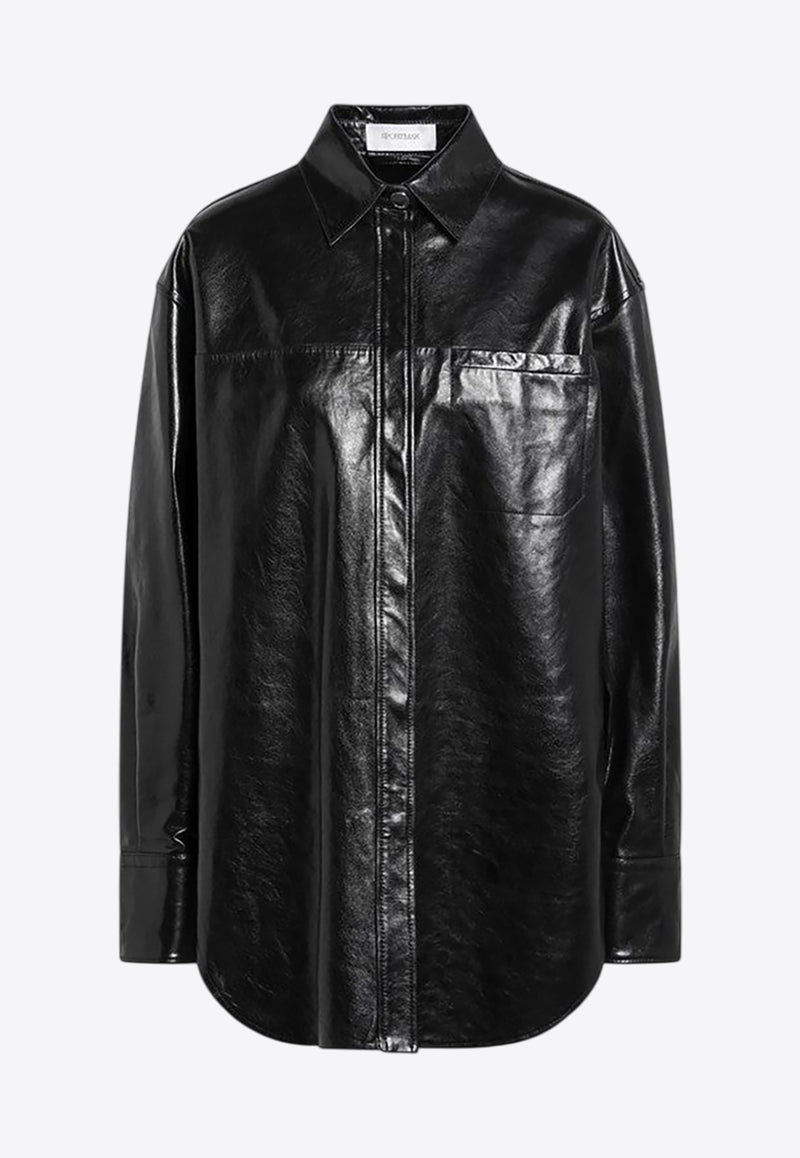 Sportmax Borel Leather Shirt Jacket Black BORELLE/R_SPORM-002