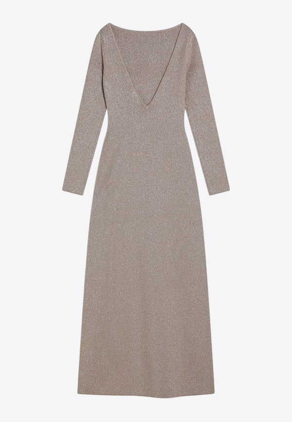 Max Mara Pianoforte Bracco Deep V-back Maxi Dress Taupe BRACCOCO/R_MAXMP-001