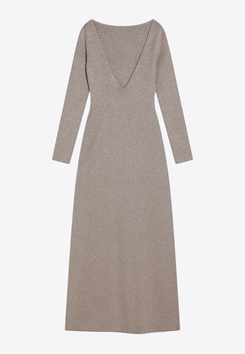 Max Mara Pianoforte Bracco Deep V-back Maxi Dress Taupe BRACCOCO/R_MAXMP-001