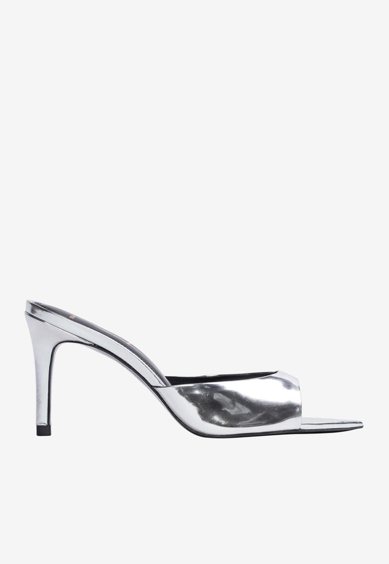 BLACK SUEDE STUDIO Brea 80 Metallic Leather Mules Silver BREA80_SILVER