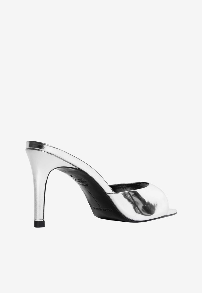BLACK SUEDE STUDIO Brea 80 Metallic Leather Mules Silver BREA80_SILVER