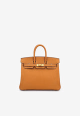 Birkin 25 Verso in Caramel and Jaune Ambre Chevre Leather with Brushed Gold Hardware