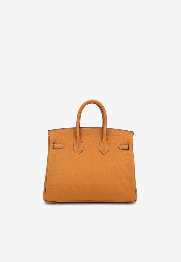 Birkin 25 Verso in Caramel and Jaune Ambre Chevre Leather with Brushed Gold Hardware
