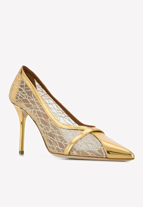 Malone Souliers Brook 85 Glitter Mesh and Leather Pumps Gold BROOK 85-5 GOLD/GOLD