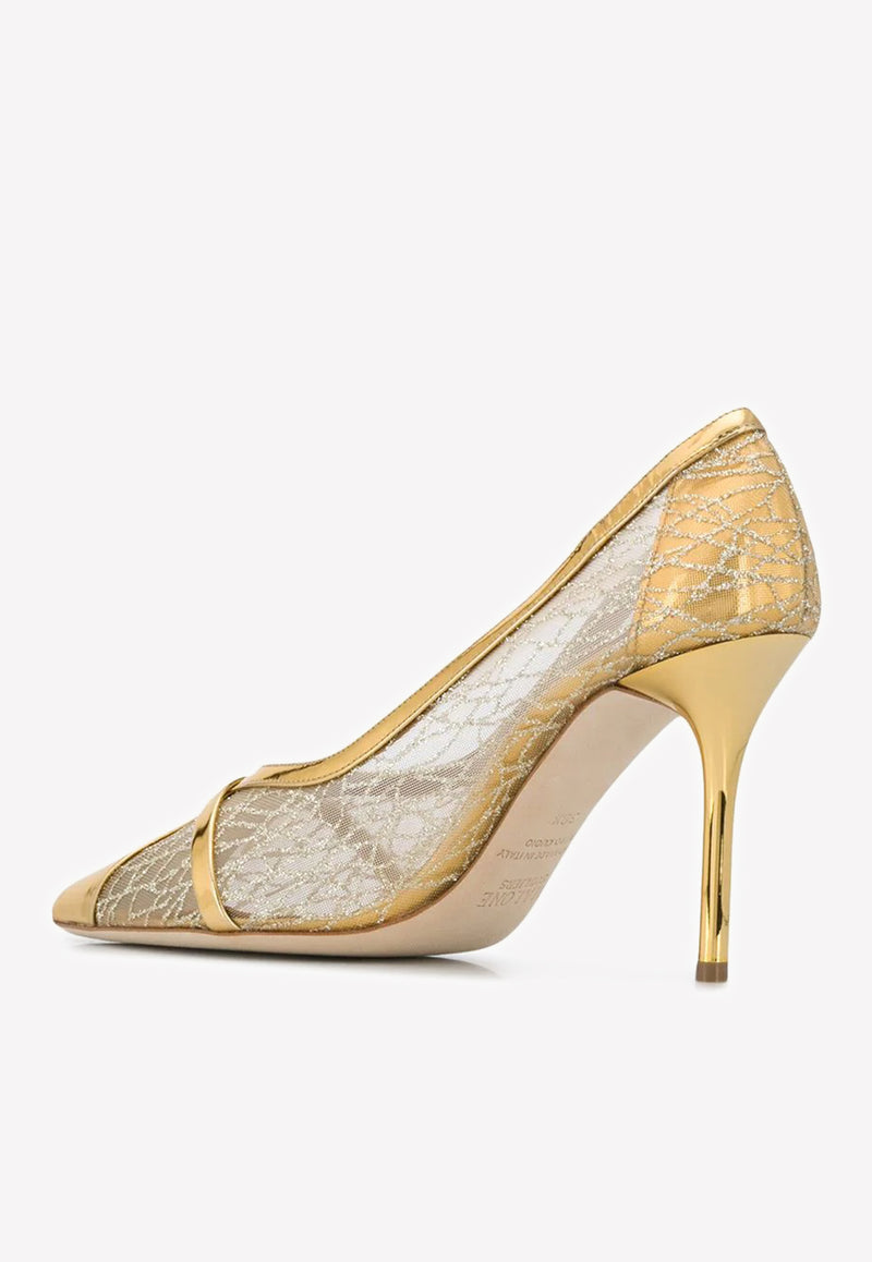 Malone Souliers Brook 85 Glitter Mesh and Leather Pumps Gold BROOK 85-5 GOLD/GOLD