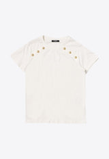 Balmain Girls Button Embellished Crewneck T-Shirt BT8A01-Z0057IVORY