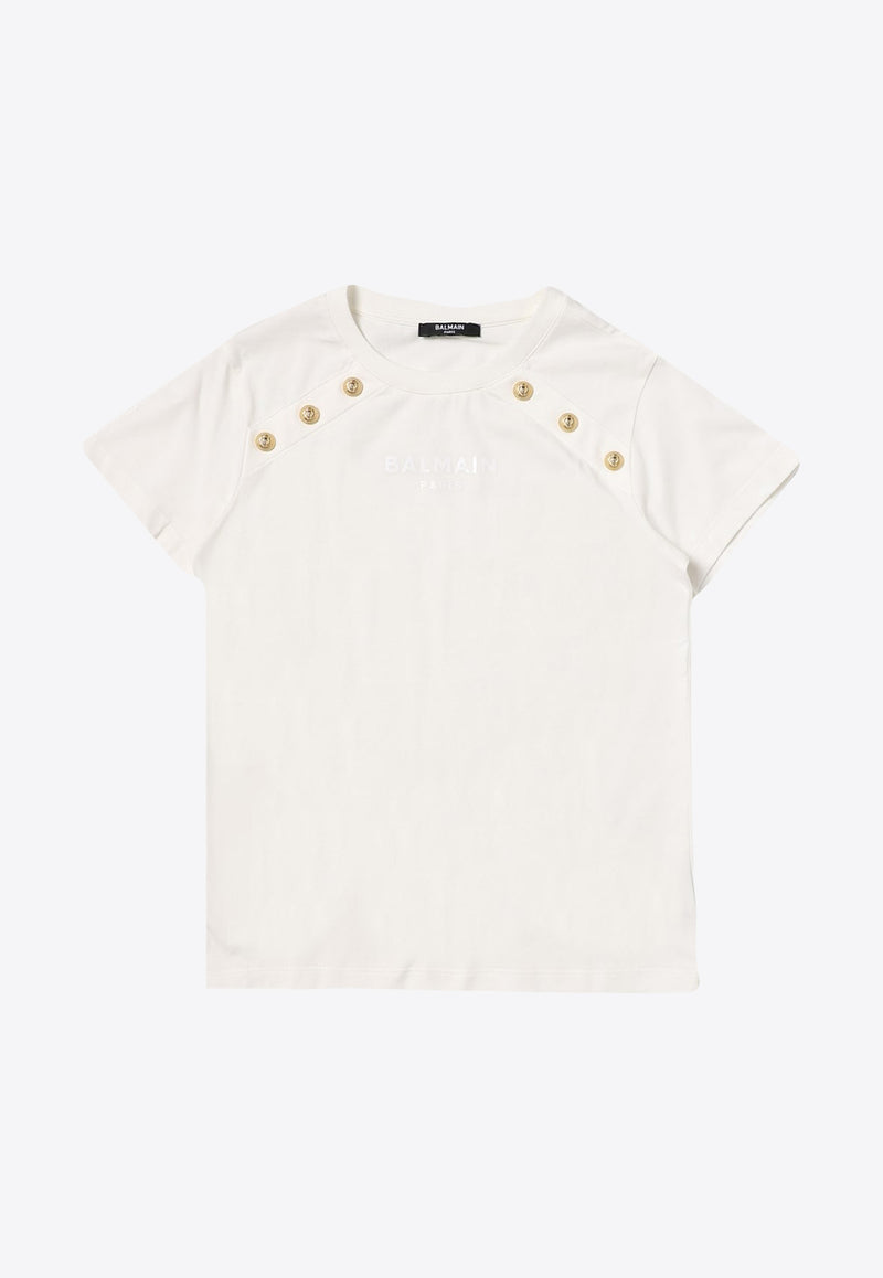 Balmain Girls Button Embellished Crewneck T-Shirt BT8A01-Z0057IVORY