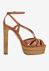 Aquazzura Bonita 130 Calf Leather Platform Sandals Tobacco BTAHIGB0-CFITOB TOBACCO