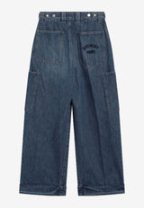 Cropped Cargo Jeans with Embroidered-Logo