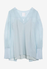 Givenchy Back Slit Silk Blouse Light Blue BW618P14M7/O_GIV-177