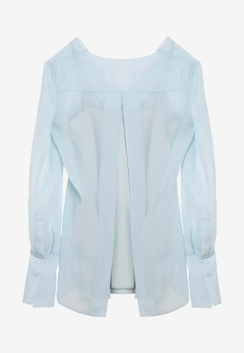 Givenchy Back Slit Silk Blouse Light Blue BW618P14M7/O_GIV-177