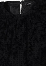 Balmain Kids Girls Monogram Jacquard Velvet Blouse Black BX5A41-K0259_BLACK