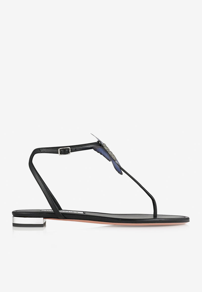 Aquazzura Babylon Butterfly Applique Flat Sandals BYLFLAS0-NAP000 BLACK